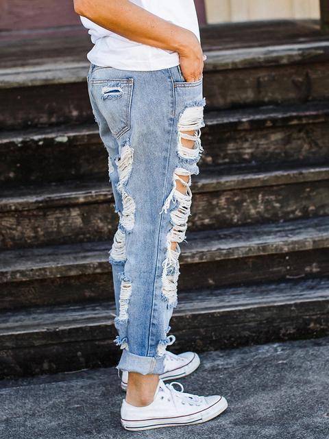 Eveloria Damen Loses Jeans aus Denim mit Lochmuster