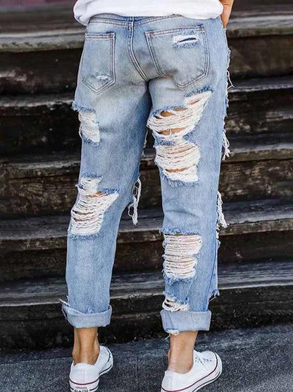 Eveloria Damen Loses Jeans aus Denim mit Lochmuster