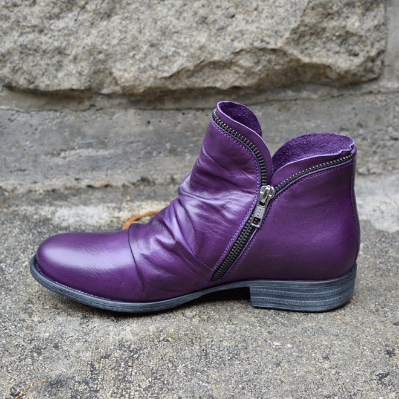 Eveloria Damen Stiefeletten Leder Runde Spitze Niedriger Absatz