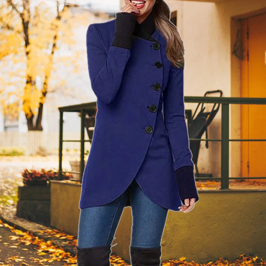 Damen Mantel Asymmetrischer Schnitt Elegante Knopfleiste