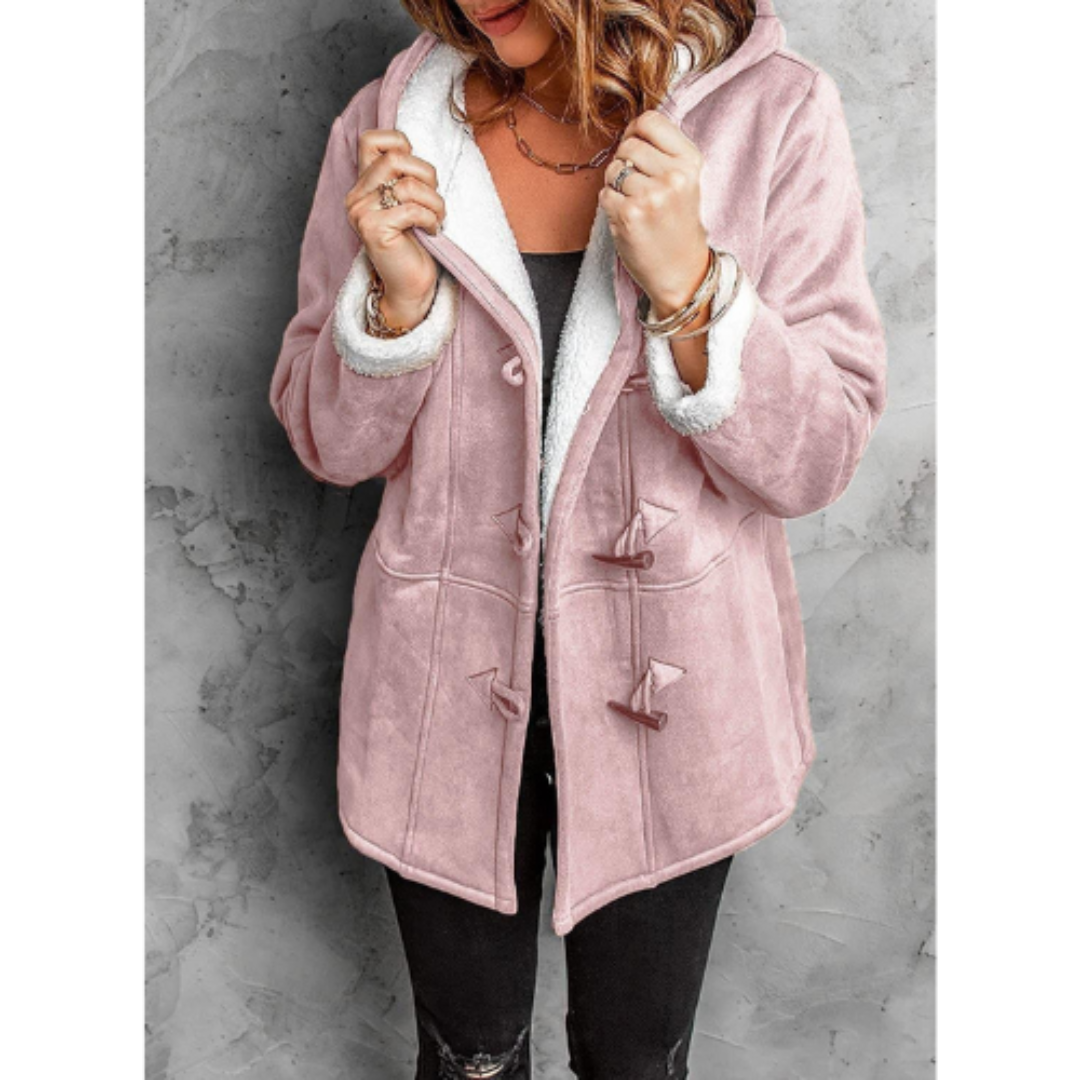 Damen Winterjacke mit Kapuze Fleecefutter Lang Schwarz - Eveloria