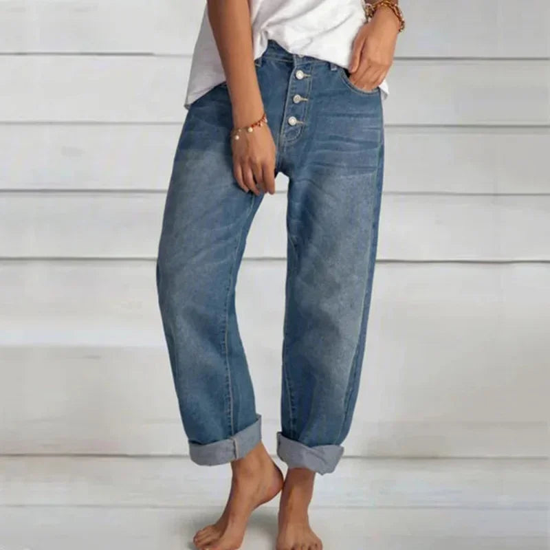 Damen Frühlingsjeans mit Knopfleiste und lockerer Passform