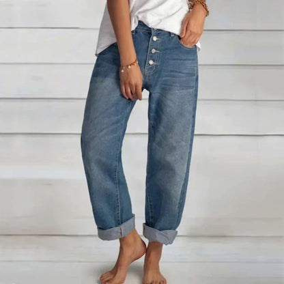 Damen Frühlingsjeans mit Knopfleiste und lockerer Passform