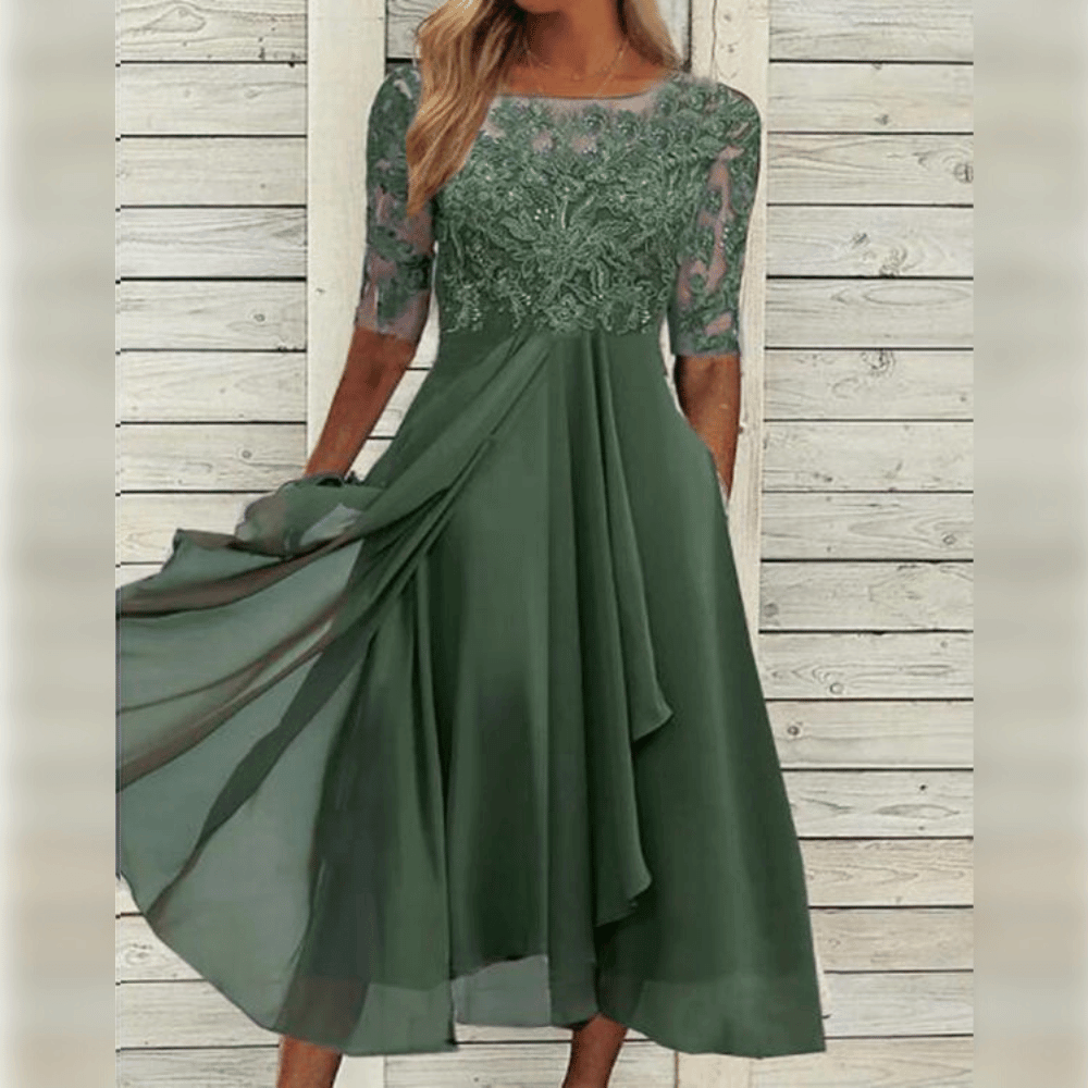 Damen Spitzenkleid Fließender Rock Feminin Schwarz - Eveloria