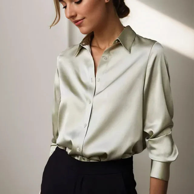Damen Formelle Bluse Mit Kragen Langen Ärmeln Weiß - Eveloria