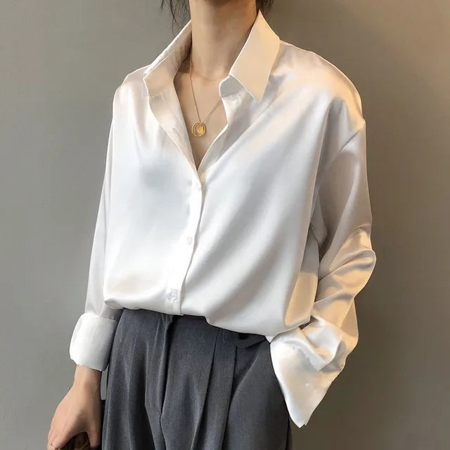 Damen Formelle Bluse Mit Kragen Langen Ärmeln Weiß