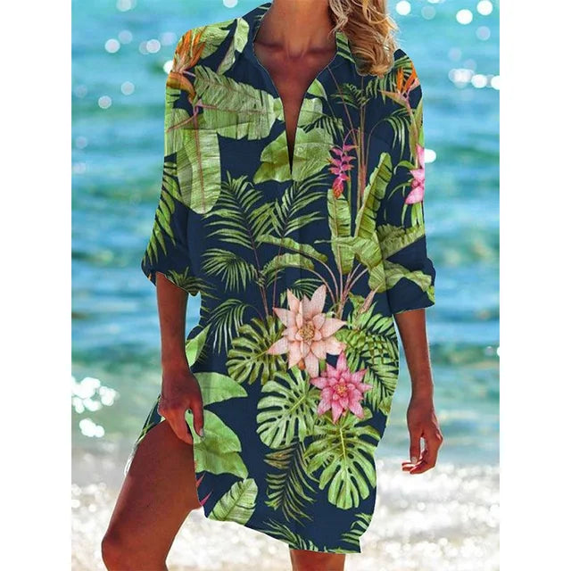 Damenbluse Hawaiiant Druck Tropische Blumen