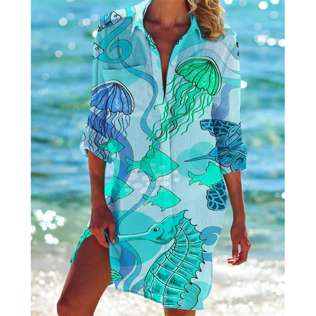 Damenbluse Hawaiiant Druck Tropische Blumen