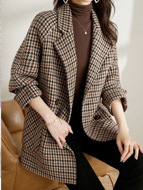 Damen Kariertes Blazer-Jackett Frühjahr - Eveloria
