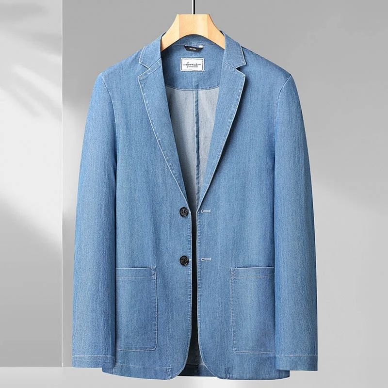 Herren Denim Blazer Modern Slim Fit Blau