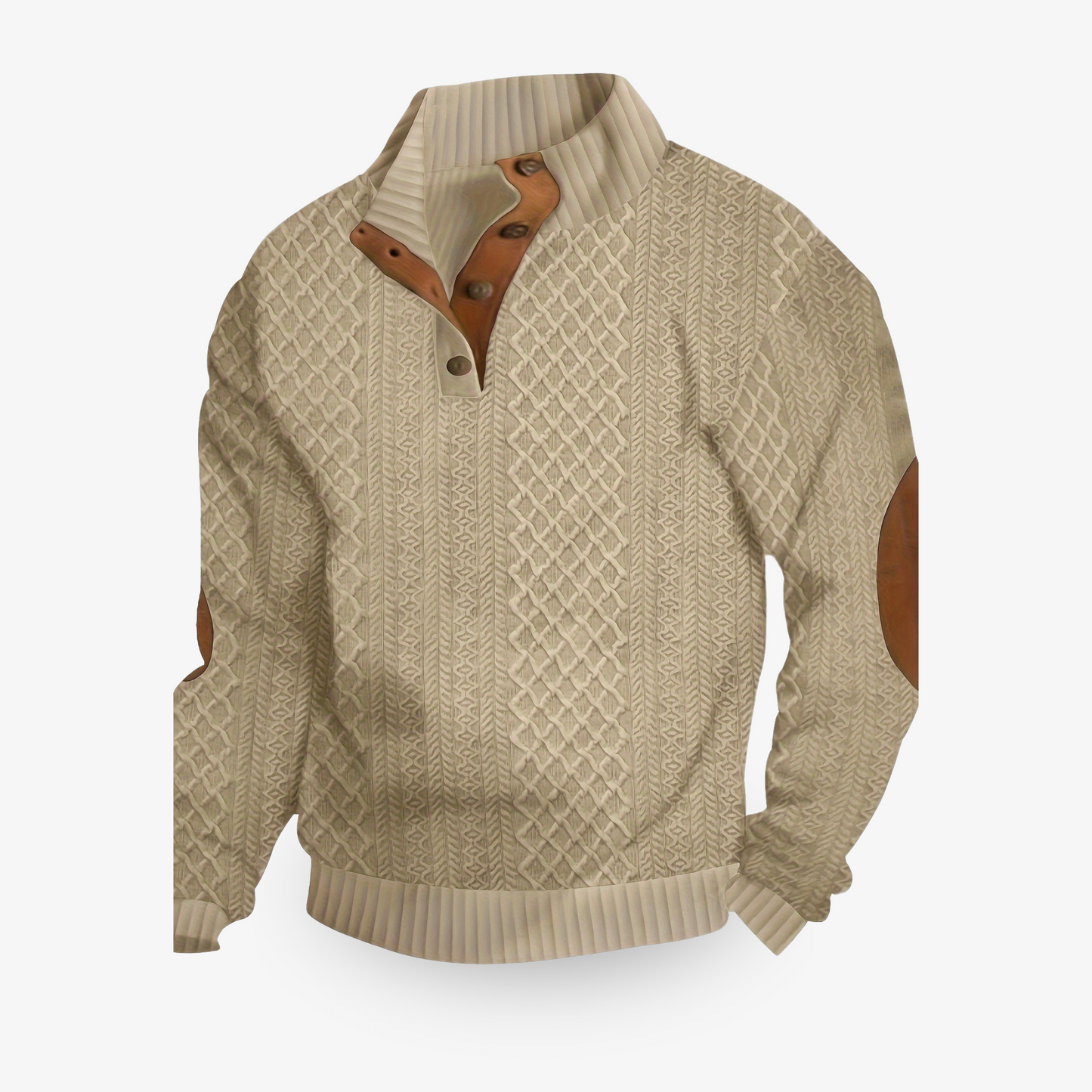Herren Strickpullover Halbknopfleiste Strukturiert Beige - Eveloria