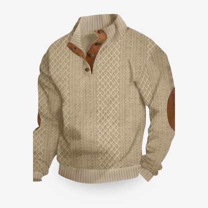 Herren Strickpullover Halbknopfleiste Strukturiert Beige - Eveloria