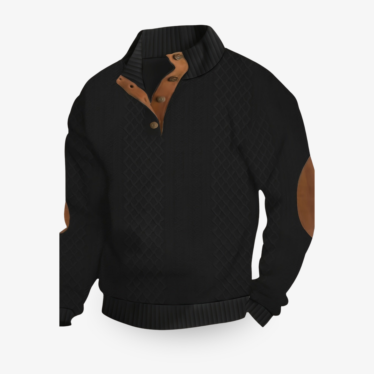 Herren Strickpullover Halbknopfleiste Strukturiert Beige