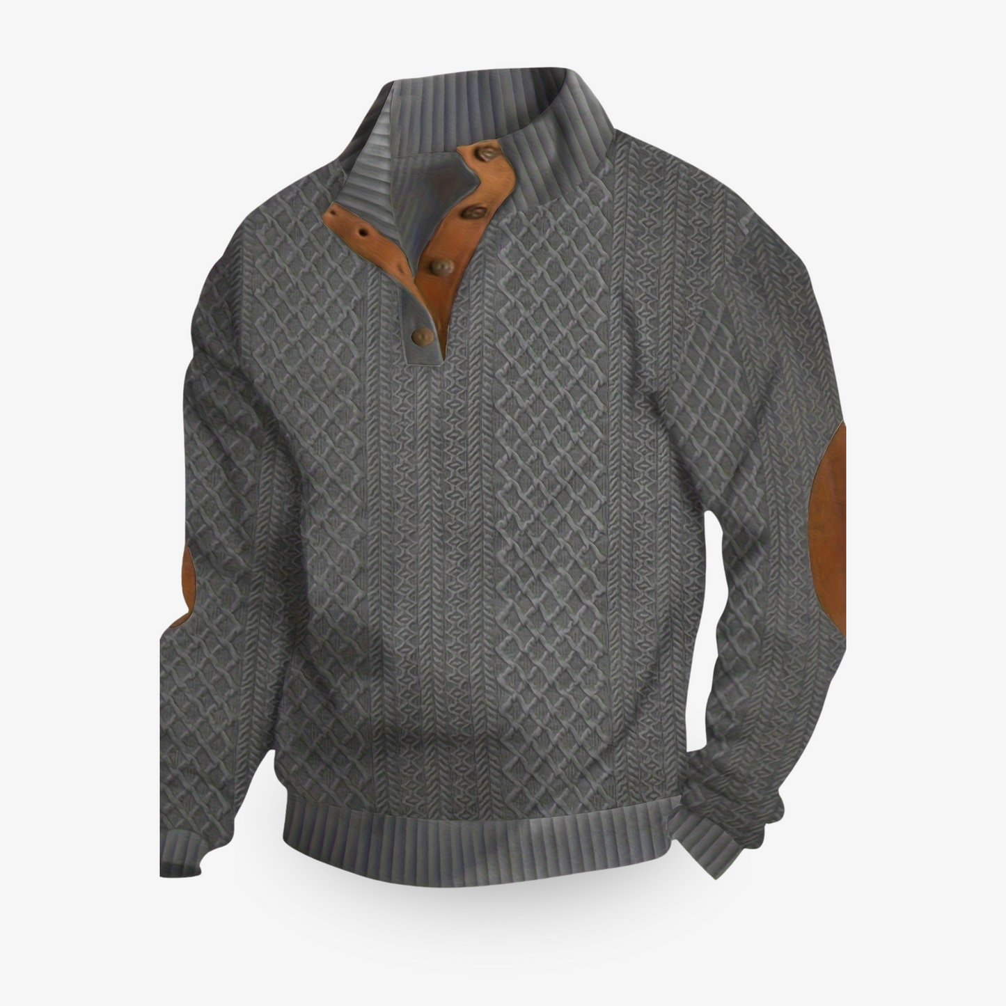 Herren Strickpullover Halbknopfleiste Strukturiert Beige