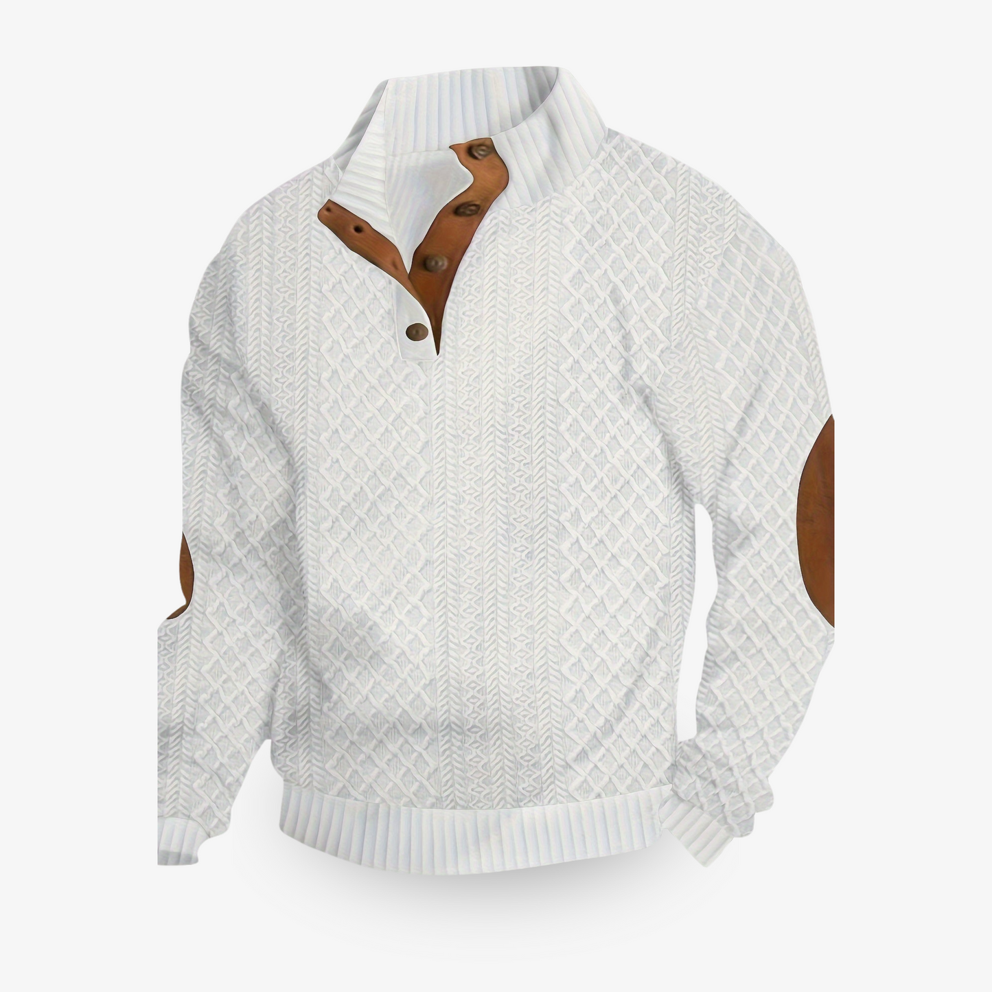 Herren Strickpullover Halbknopfleiste Strukturiert Beige