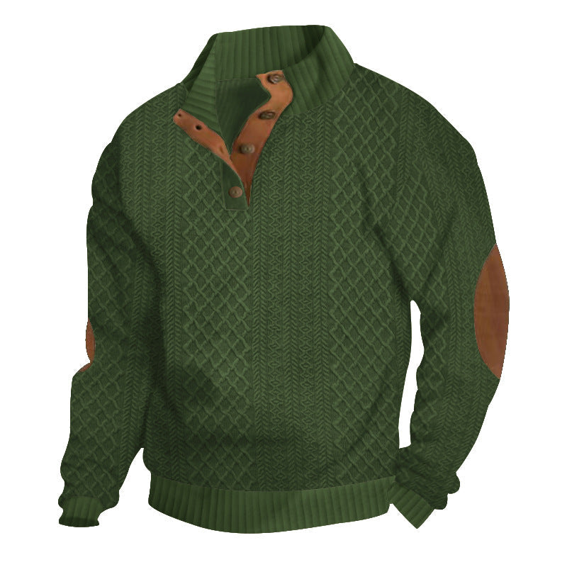 Herren Strickpullover Halbknopfleiste Strukturiert Beige