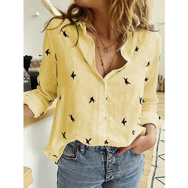 Damen Langarm Bluse mit Knöpfen Elegantes Design