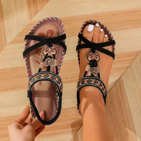 Eveloria Damen Flache Sandalen Boho Stil