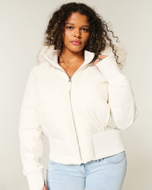 Damen Winter-Kapuzenjacke Warm Angora-Stil Schwarz - Eveloria