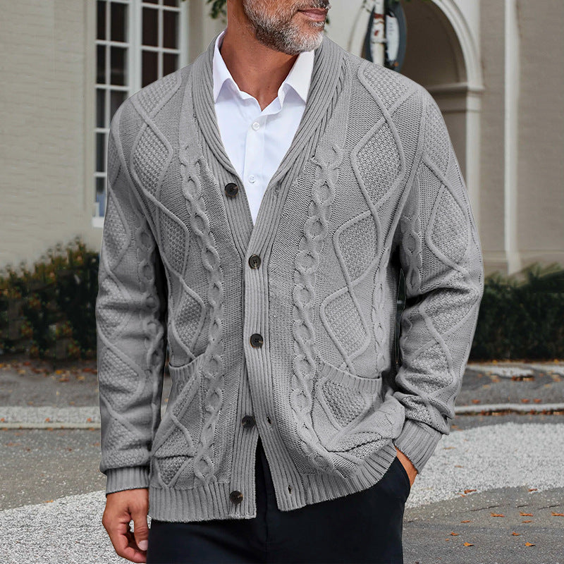 Herren Grobstrickjacke Elegantes Zopfmuster Warm Beige