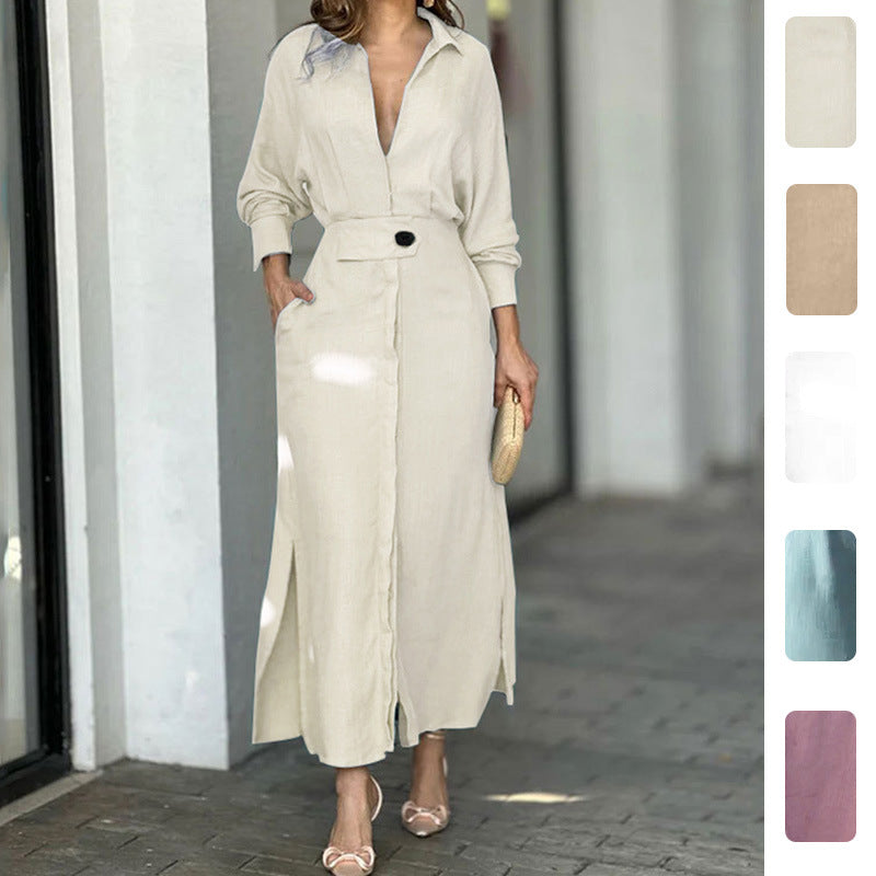 Damen Maxikleid V-Ausschnitt Gürtel Elegantes Eveloria - Eveloria