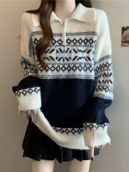 Damen Strickpullover Norweger Muster Eveloria