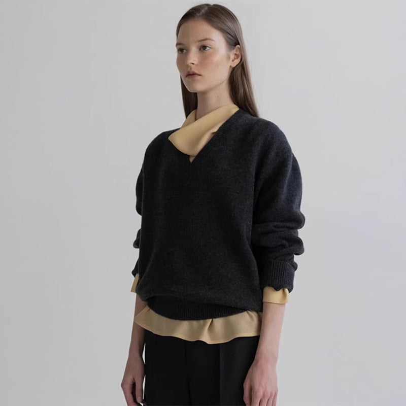 Damen Pullover V-Ausschnitt Weich Eveloria