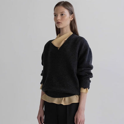 Damen Pullover V-Ausschnitt Weich Eveloria