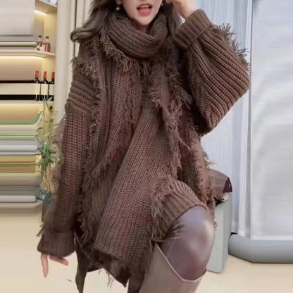 Damen Grobstrickpullover V-Ausschnitt Französischer Look