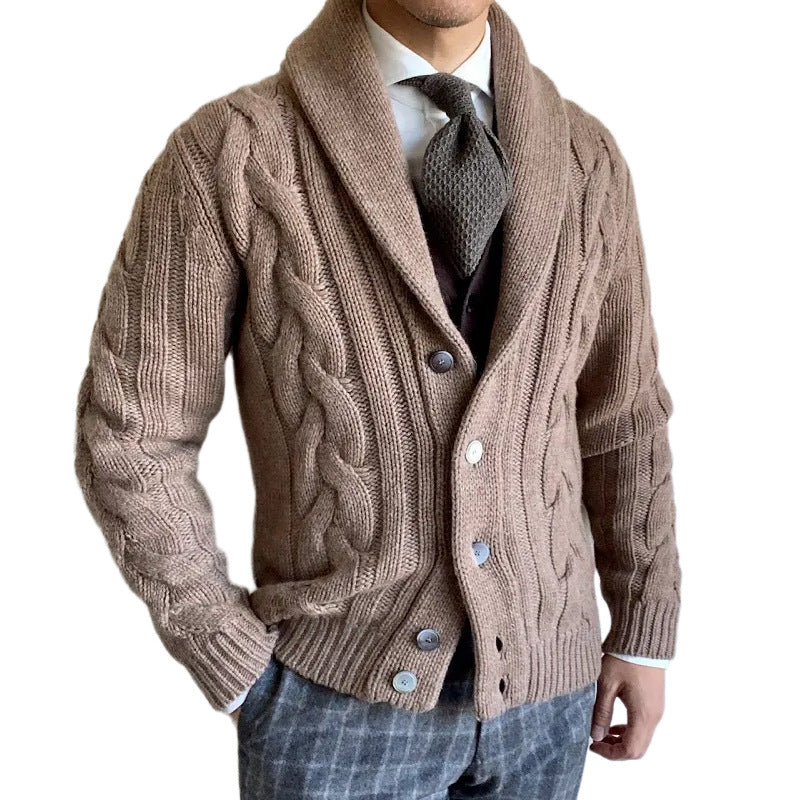 Herren Grobstrickjacke Elegantes Zopfdesign Moderner Kragen Warm