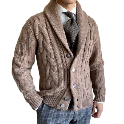 Herren Grobstrickjacke Elegantes Zopfdesign Moderner Kragen Warm