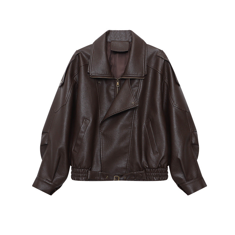 Damen Kunstlederjacke Oversized Dekorativen Knöpfen