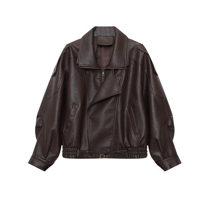 Damen Kunstlederjacke Oversized Dekorativen Knöpfen