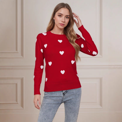 Damen Strickpullover Herz-Design Feine Struktur