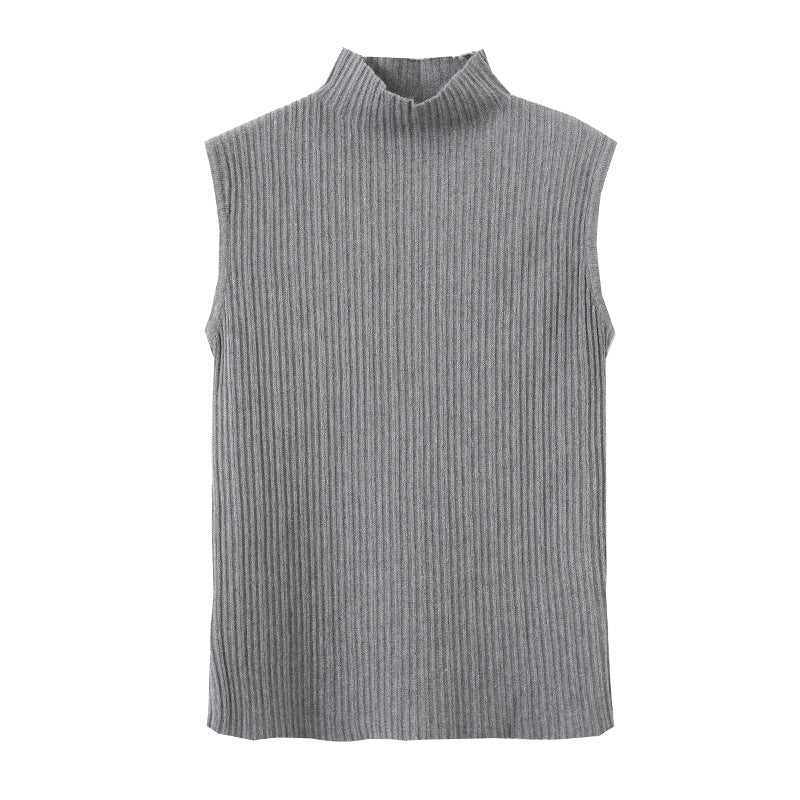 Damen Rippstrick Oberteil mit Stehkragen Hellbeige Eveloria