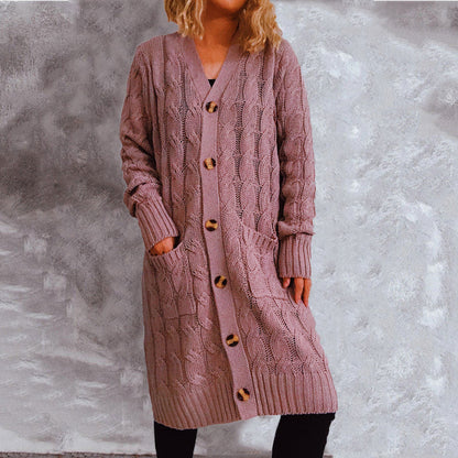 Damen Cardigan Grobstrick mit Taschen und Knöpfen Beige