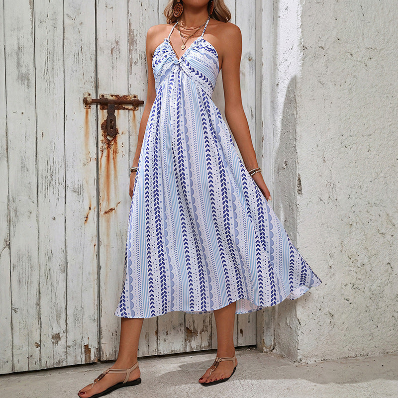 Damen Maxikleid V-Ausschnitt Geflochtener Rücken Eveloria
