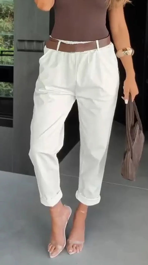 Damen Chinohose Elastischer Bund Weites Bein Eveloria