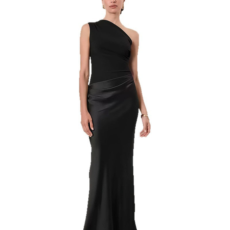 Damen Abendkleid Asymmetrisch Satin Schimmer Eveloria