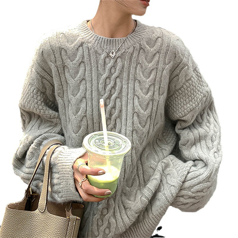 Damen Grobstrickpullover Zopfmuster Weitschnitt Eveloria