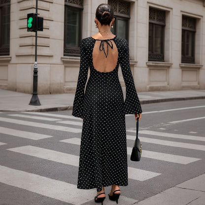 Damen Maxi-Kleid Punkte-Dessin Ärmel Elegant