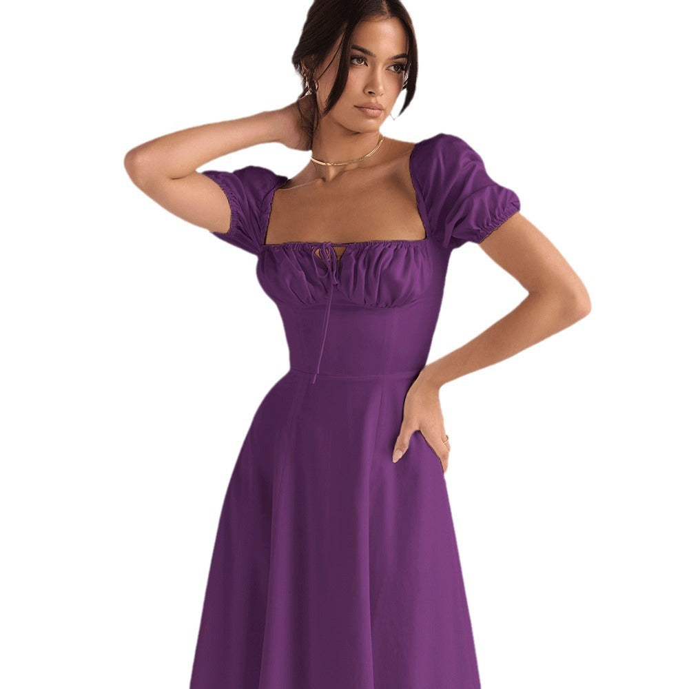 Eveloria Damen Midikleid Puffärmel Raffinierter Ausschnitt