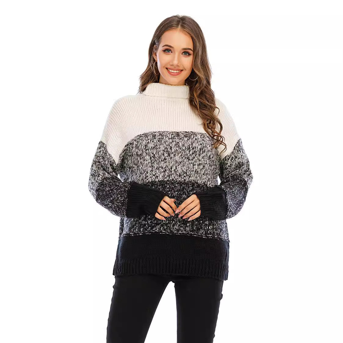 Damen Rollkragenpullover Strukturiert Kuschelig Grau Eveloria