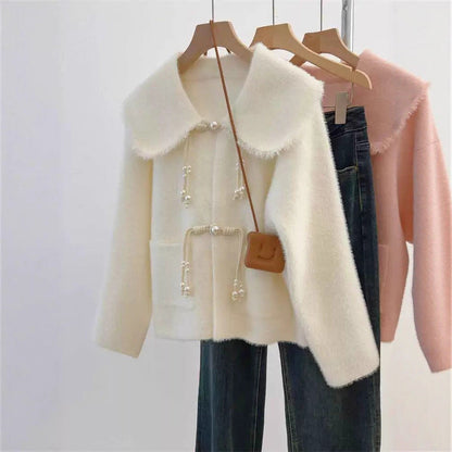 Damen Strickjacke Perlendetails Schwarz Eveloria - Eveloria