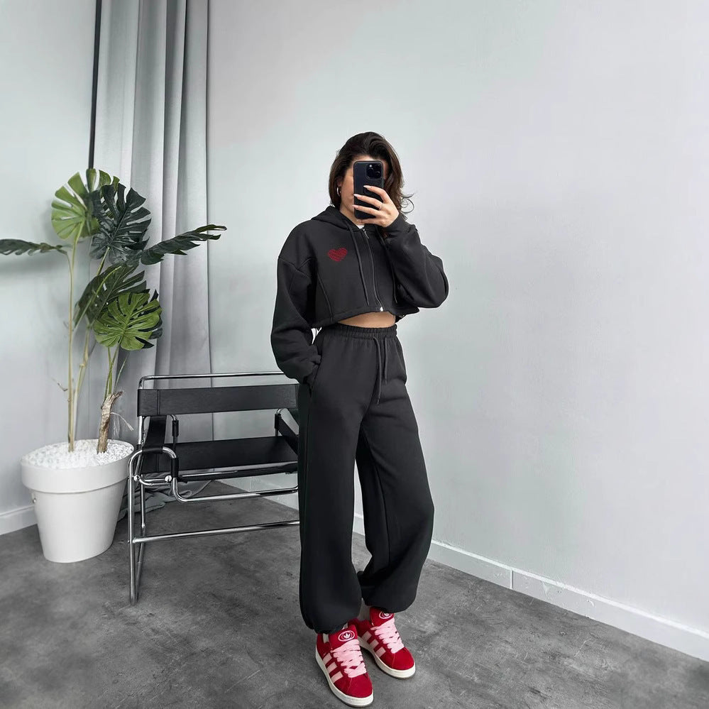 Damen Sportliches Hoodie-Set Cropped mit lockerer Hose Eveloria
