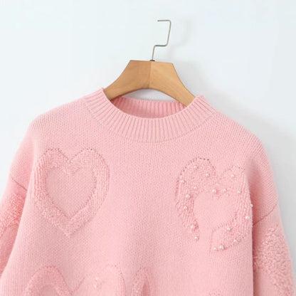 Damen Strickpullover mit Herzen Eveloria