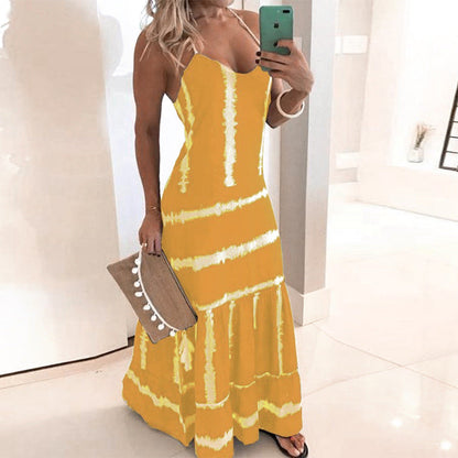 Damen Maxikleid Spaghetti-Träger mit Floreszenz-Details