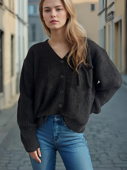 Damen Strickcardigan Feinripp mit Knöpfen Beige