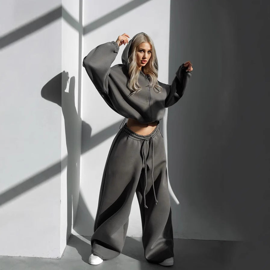 Damen Cropped Hoodie Lässig Elegant Grau - Eveloria