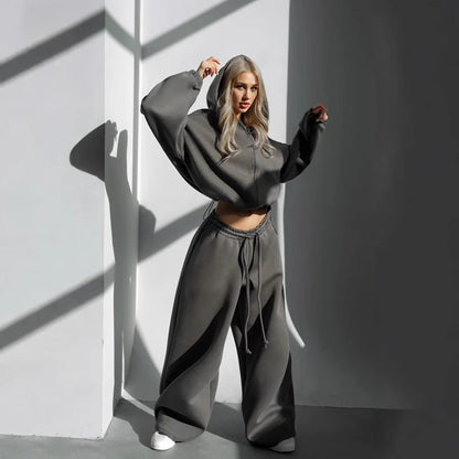 Damen Cropped Hoodie Lässig Elegant Grau - Eveloria